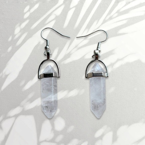 Boheme Jewelry - Clear Quartz Earrings Bohemian Style Boho White Silver Chakra Stone Dangle